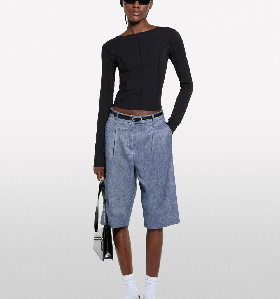 Black t-shirt with seams - women's long sleeve t-shirts - Black | Sisley image number 1